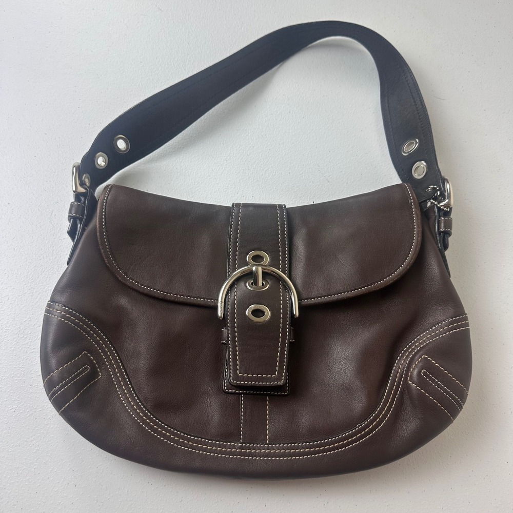 Coach Soho Handbag Womens Medium Brown Leather Buckle Flap Shoulder Bag F10192